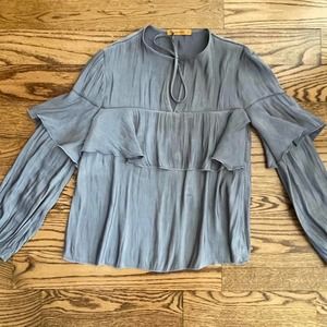 Handmade Ruffled Silver Peasant Blouse by Ginger Mary